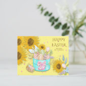 Zonnebloemen mand paaseieren naam geel feestdagenkaart (Staand voorkant)