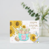 Zonnebloemen Mand Paaseieren Naam Wit Feestdagenkaart (Staand voorkant)