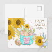 Zonnebloemen Mand Paaseieren Naam Wit Feestdagenkaart (Voorkant / Achterkant)