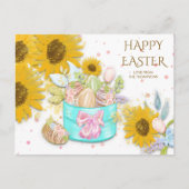 Zonnebloemen Mand Paaseieren Naam Wit Feestdagenkaart (Voorkant)