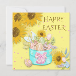 Zonnebloemen mand van eieren Happy Easter Yellow Feestdagenkaart