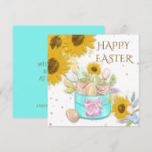 Zonnebloemen mand van eieren Happy Pasen Wit Feestdagenkaart (Voorkant / Achterkant)