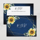 Zonnebloemen Marine Blauw Bloemen Geometrische Bru RSVP Kaartje (Voorkant / Achterkant)