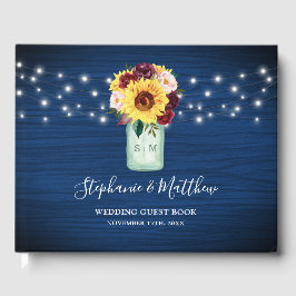Zonnebloemen Marine Blauw Mason Jar Lights Bruilof Gastenboek