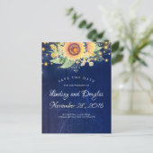 Zonnebloemen Marine Blauw Rustiek Land Save the Da Aankondigingskaart (Staand voorkant)