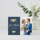 Zonnebloemen marine blauwe bruiloft dank u fotokaa briefkaart (Staand voorkant)