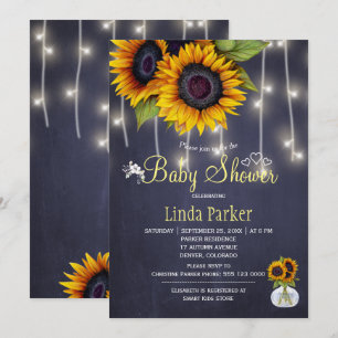 Zonnebloemen marine krijtbord herfst babyshower kaart