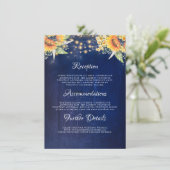 Zonnebloemen Marine rustieke bruiloft Details Info Informatiekaartje (Staand voorkant)