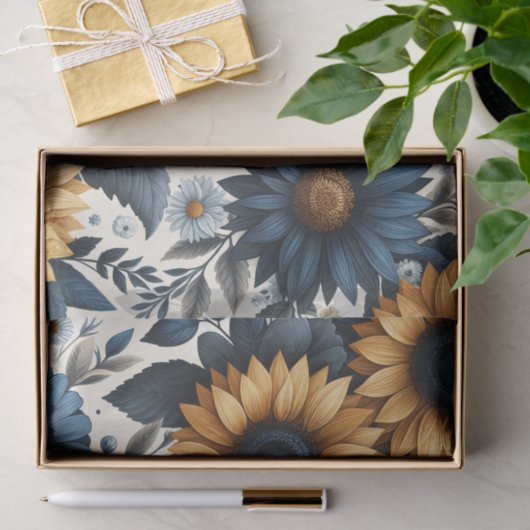  Zonnebloemen Marineblauw Daisies Decoupage Tissuepapier (Geschenk)