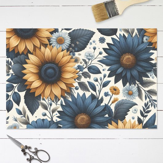  Zonnebloemen Marineblauw Daisies Decoupage Tissuepapier