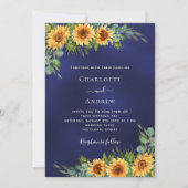 Zonnebloemen marineblauw eucalyptus luxe bruiloft kaart (Voorkant)