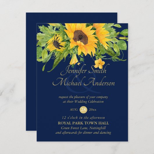 Zonnebloemen Marineblauw Landelijk Bloem Bruilofts (Voorkant / Achterkant)