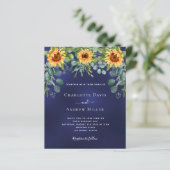 Zonnebloemen marineblauwe eucalyptus uitnodiging (Staand voorkant)