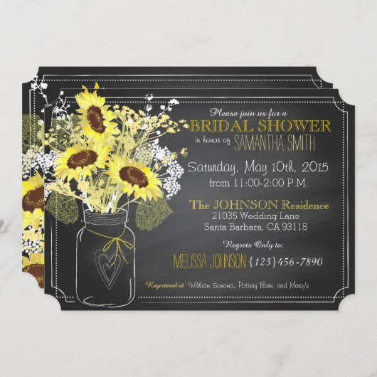 Zonnebloemen Mason Jar Chalkboard Vrijgezellenfees Kaart