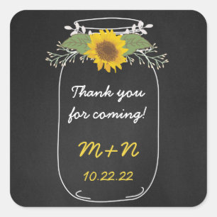 Zonnebloemen Mason Jar dank u bruiloft gunst Vierkante Sticker