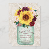 Zonnebloemen Mason Jar Lace Vrijgezellenfeest Kaart (Voorkant / Achterkant)