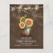 Zonnebloemen Mason Jar Lights Wood Save the Date Aankondigingskaart (Voorkant)
