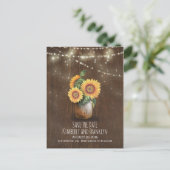 Zonnebloemen Mason Jar Lights Wood Save the Date Aankondigingskaart (Staand voorkant)
