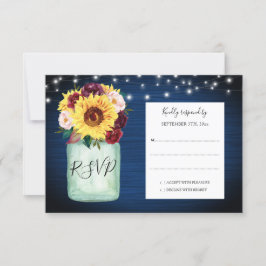 Zonnebloemen Mason Jar Navy Blauw Bruiloft RSVP