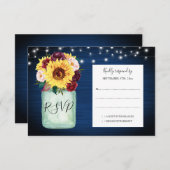 Zonnebloemen Mason Jar Navy Blauw Bruiloft RSVP (Voorkant / Achterkant)