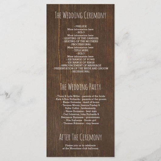 Zonnebloemen Mason Jar rustieke bruiloft programma Programmakaart (Achterkant)