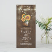 Zonnebloemen Mason Jar rustieke bruiloft programma Programmakaart (Staand voorkant)