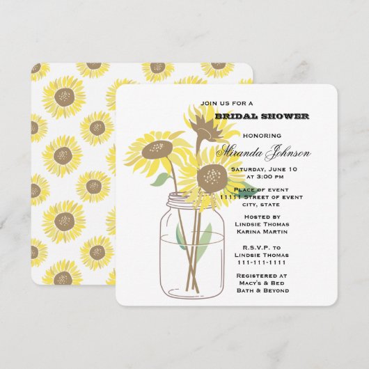 Zonnebloemen Mason Jar Vrijgezellenfeest Kaart (Voorkant / Achterkant)