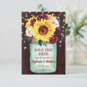 Zonnebloemen Mason Jar Wood Lights Weddenschap Save The Date (Staand voorkant)