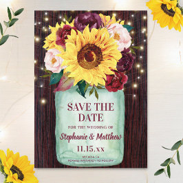 Zonnebloemen Mason Jar Wood Lights Weddenschap Save The Date
