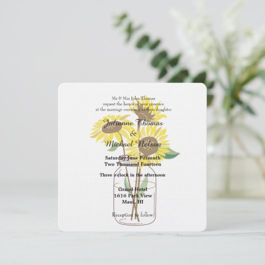 Zonnebloemen Mason Jars Bruiloft Kaart (Staand voorkant)