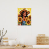 Zonnebloemen Meisjesvrouw Poster (Keuken)