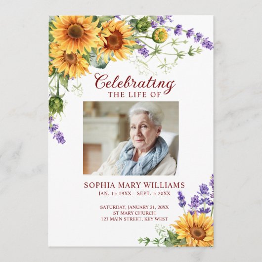 Zonnebloemen Memorial Funeral Order of Service Programmakaart (Voorkant)