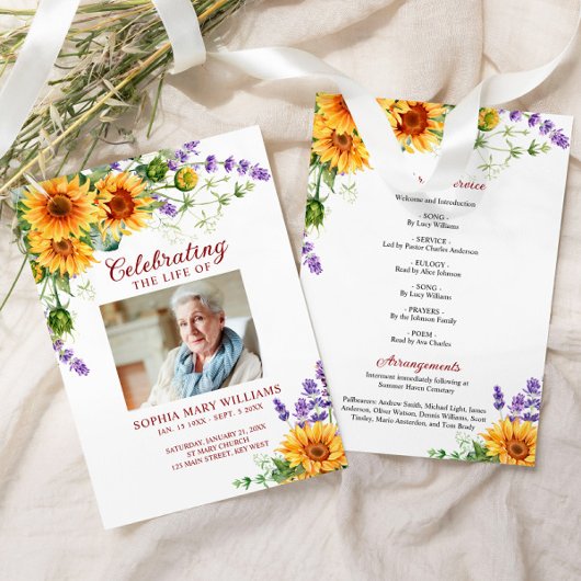 Zonnebloemen Memorial Funeral Order of Service Programmakaart