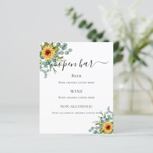 Zonnebloemen, menu van de groene balk eucalyptus (Staand voorkant)