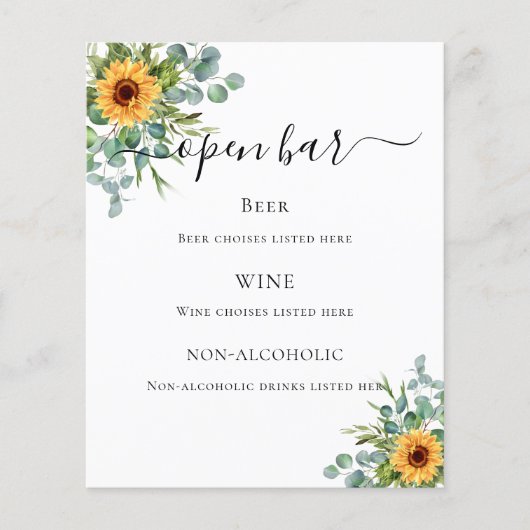 Zonnebloemen, menu van de groene balk eucalyptus (Voorkant)