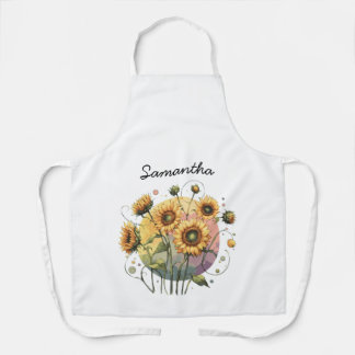 Zonnebloemen met aanpasbare naam schort