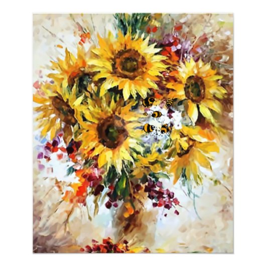 zonnebloemen met bijen foto afdruk (Voorkant)