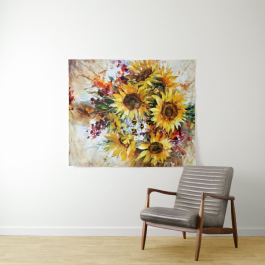 zonnebloemen met bijen wandkleed (In Situ (horizontaal))