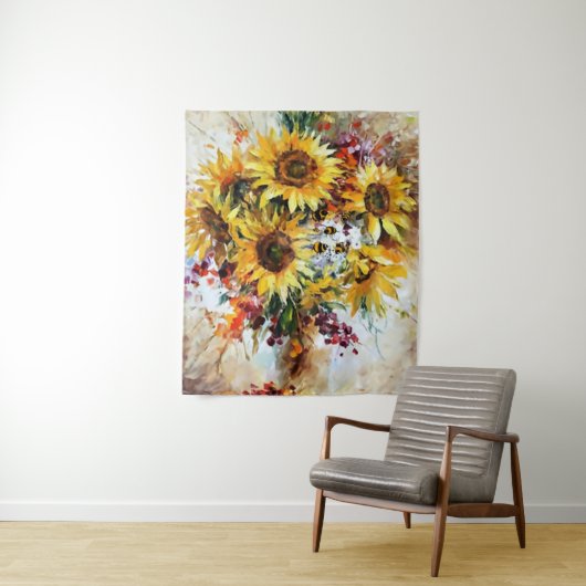 zonnebloemen met bijen wandkleed (In situ)