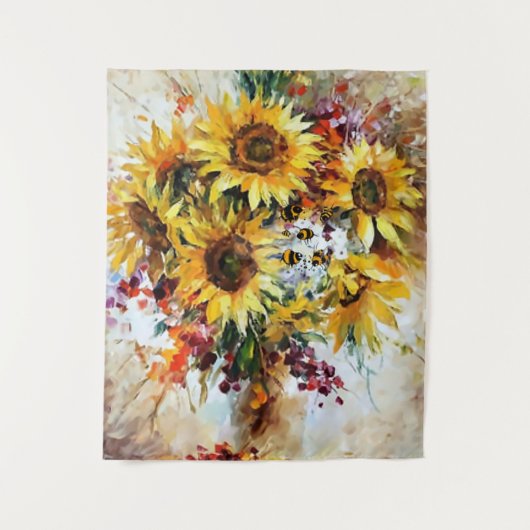 zonnebloemen met bijen wandkleed (Voorkant)