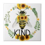 Zonnebloemen met bijenschilden Kindness Keramische Tegeltje<br><div class="desc">Bijenachtige keramische tegel met geverfde bijen en zonnebloemen om vriendelijkheid aan te moedigen en te bevorderen.</div>