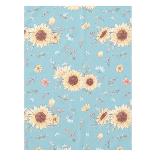 Zonnebloemen met blauwe achtergrond tafelkleed (Voorkant)
