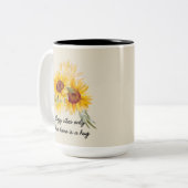 Zonnebloemen met Cosy Vibes Quote Tweekleurige Koffiemok (Voorkant links)
