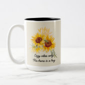 Zonnebloemen met Cosy Vibes Quote Tweekleurige Koffiemok (Links)