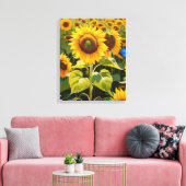 Zonnebloemen met een blauwe vlinder canvas afdruk (Insitu (Woonkamer))