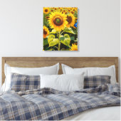 Zonnebloemen met een blauwe vlinder canvas afdruk (Insitu (Slaapkamer))