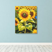 Zonnebloemen met een blauwe vlinder canvas afdruk (Insitu (Houten vloer))