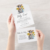Zonnebloemen met een gelijkmatige Koe Baby shower  All In One Uitnodiging (Afscheurbaar)