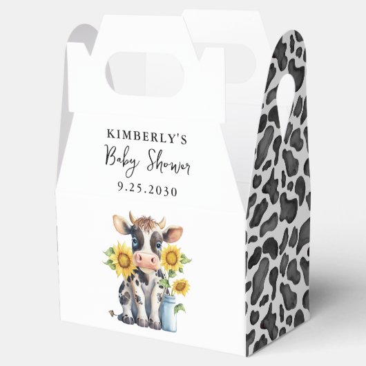Zonnebloemen met een gelijkmatige Koe Baby shower  Bedankdoosjes (Geopend)