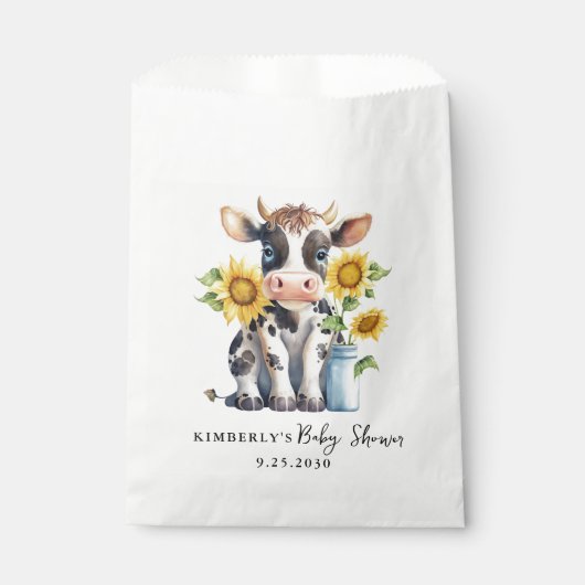Zonnebloemen met een gelijkmatige Koe Baby shower  Bedankzakje (Voorkant)